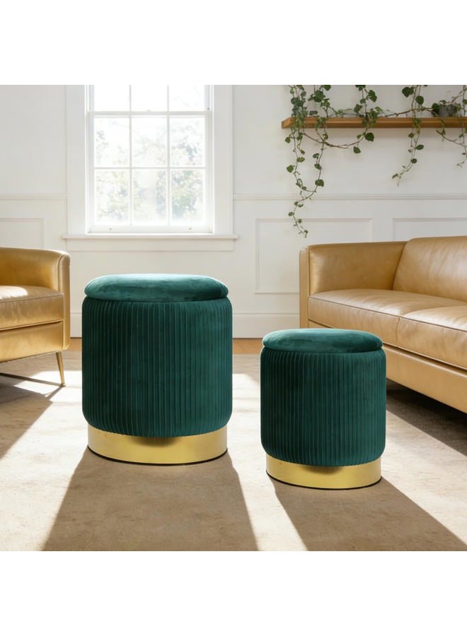 2BYF Round Ottoman with Storage Set of 2 Upholstered Velvet Vanity Stool for Living Room Storage Ottomans Multifunctional Foot Rest (Velvet-Green) - Image 5