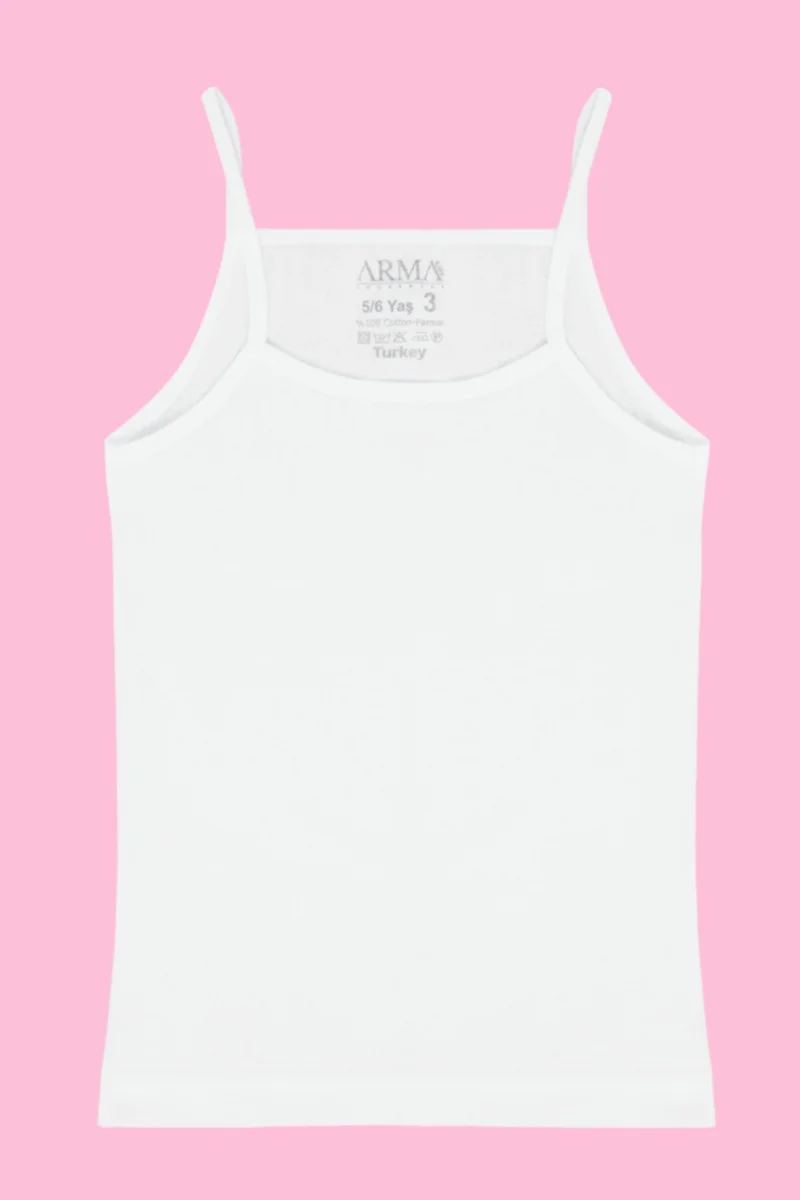 Arma Yıldız Girl's Strappy Undershirt White 100% Cotton Rib
