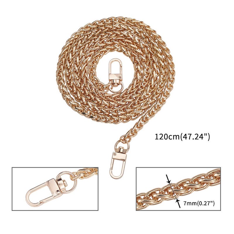 PH PandaHall PH PandaHall 2 Strands 47 Inch Aluminum Bag Flat Chain Strap with Alloy Swivel Clasps Handbag Chain Straps Metal Bag Strap Purse Clutches Handles Golden  - Image 2