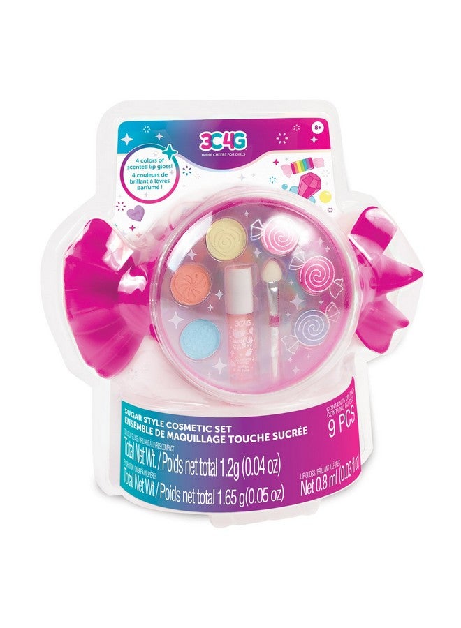 3C4G : Sugar Style Cosmetic Set 9Pcs 4 Colors Of Scented Lip Gloss & Eyeshadow Held In A Candy Shaped Container Makeup Girls & Kids Ages 8+ - Image 1