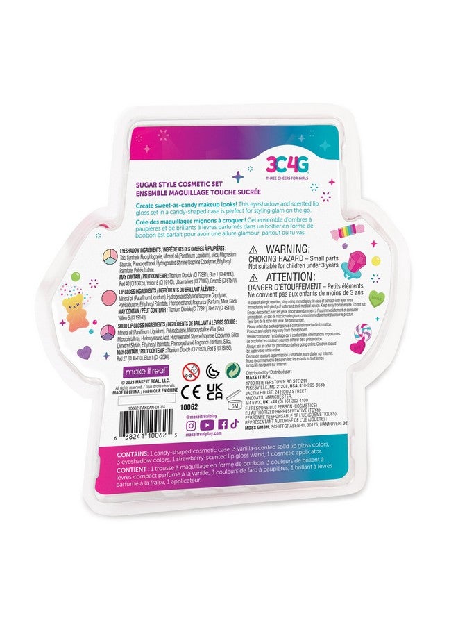 3C4G : Sugar Style Cosmetic Set 9Pcs 4 Colors Of Scented Lip Gloss & Eyeshadow Held In A Candy Shaped Container Makeup Girls & Kids Ages 8+ - Image 3