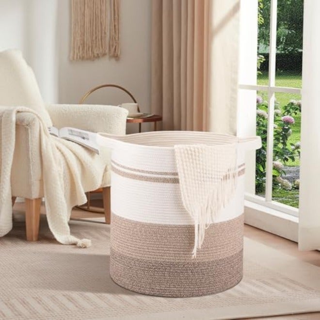 80L Woven Laundry Basket With Handles, Decorative Storage Hamper For Clothes, Toys, Blankets And Pillows, Gradient Yellow - Image 4