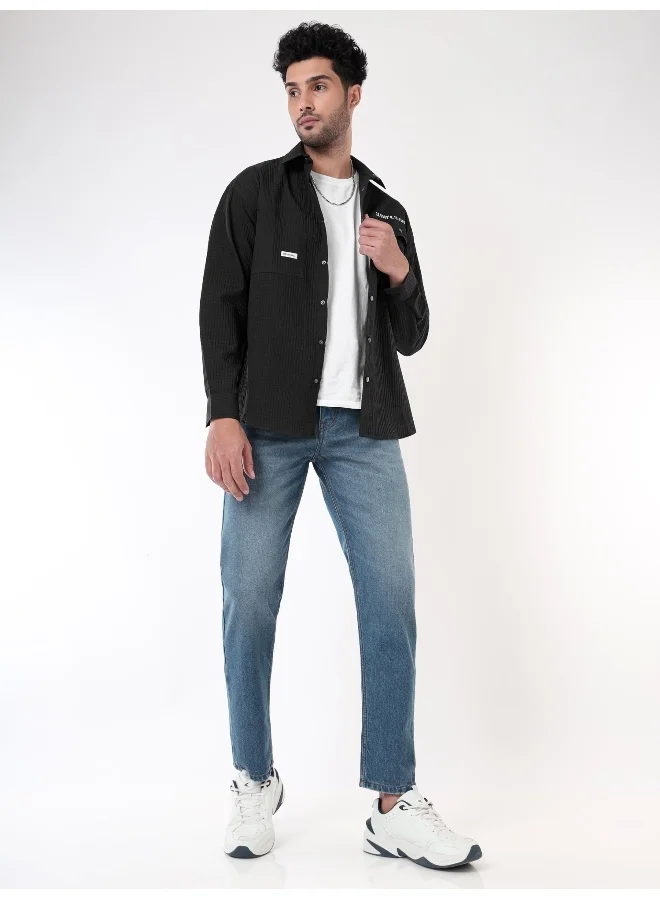 Beyoung Black Textured Shirt for Men