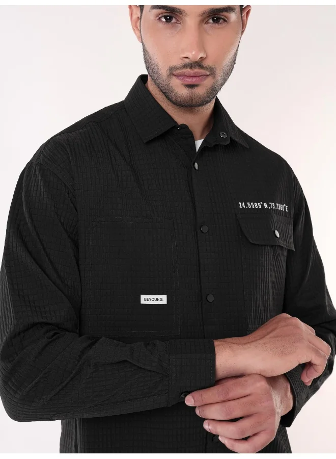 Beyoung Black Textured Shirt for Men