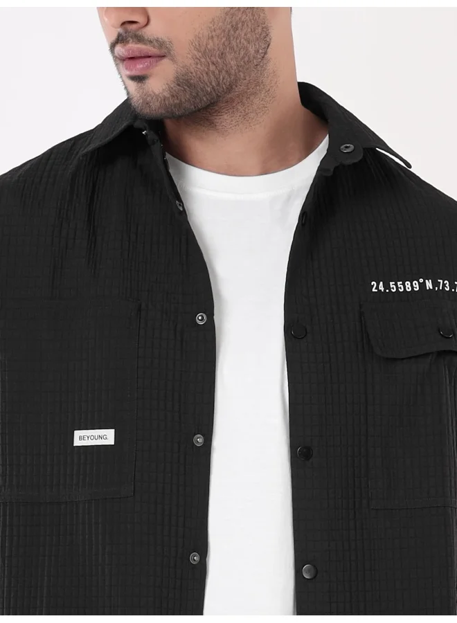 Beyoung Black Textured Shirt for Men