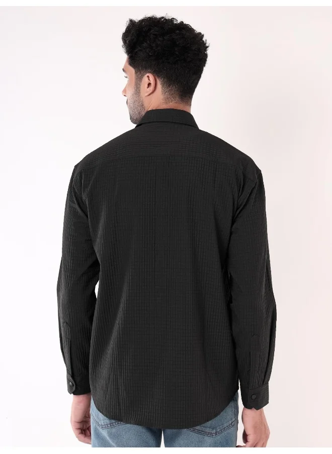 بيونغ Black Textured Shirt for Men