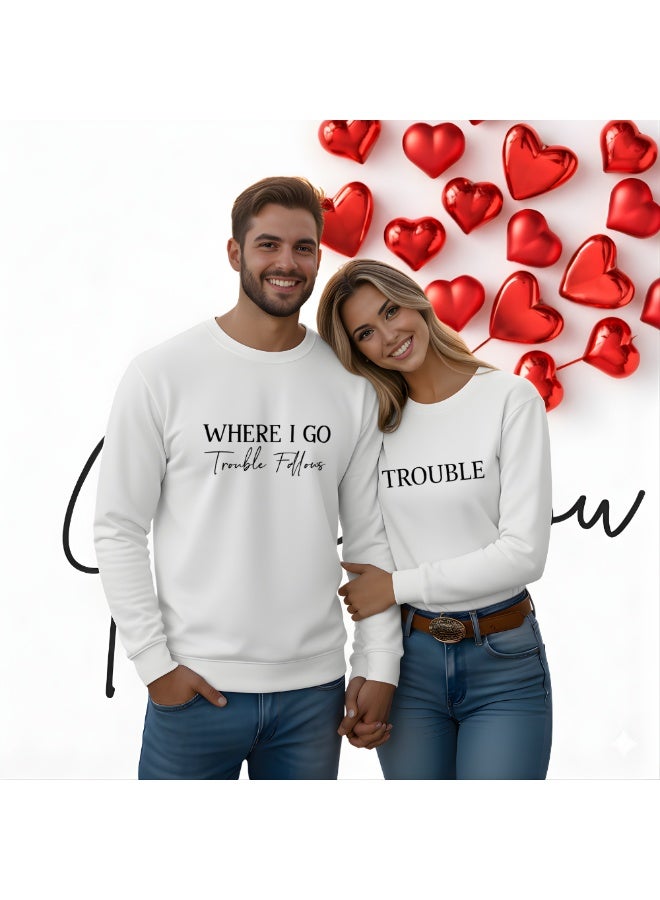 برينت شوب فور مي بلوزات زوجين متطابقة لعيد الحب - بلوزات قطنية مريحة بياقة دائرية وأكمام طويلة - ملابس زوجين رومانسية - Image 3