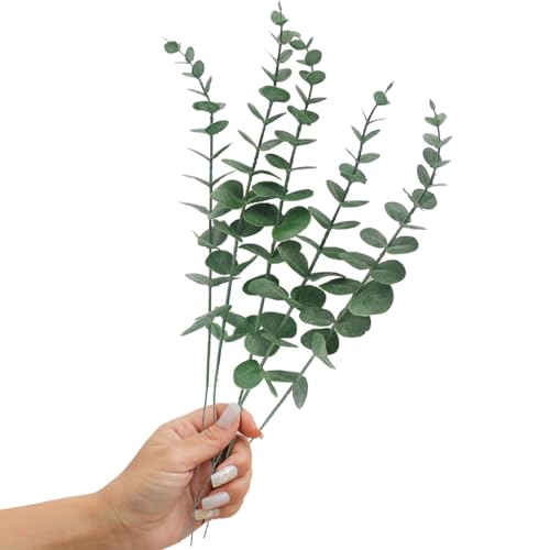 Tinsow 5 Pcs Real Touch Leaf Artificial Eucalyptus Stem Faux Eucalyptuses Wedding Bouquet Centerpiece Home Decor (Green) - Image 1