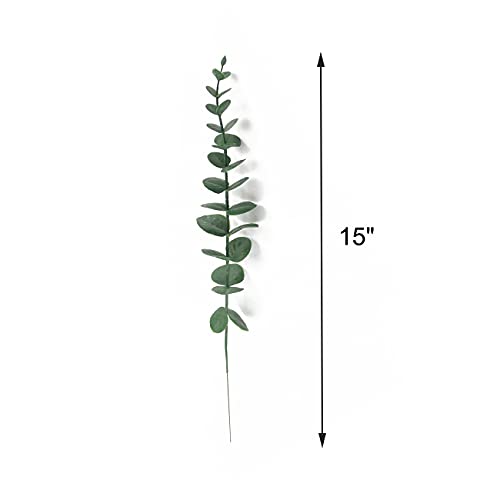 Tinsow 5 Pcs Real Touch Leaf Artificial Eucalyptus Stem Faux Eucalyptuses Wedding Bouquet Centerpiece Home Decor (Green) - Image 3
