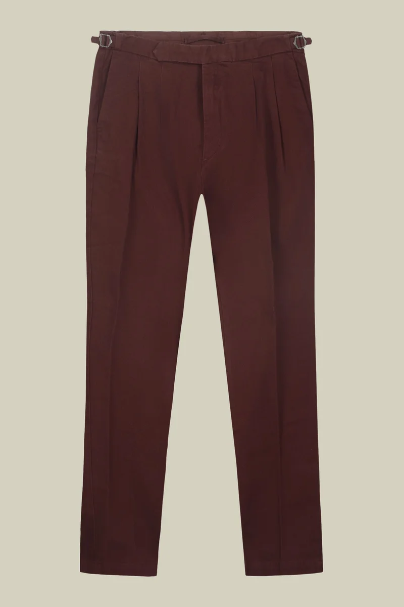 Doppelganger Red Men's heavy canvas trousers with double pinces and comfort fit - Bordeaux for Men | Best Price UAE