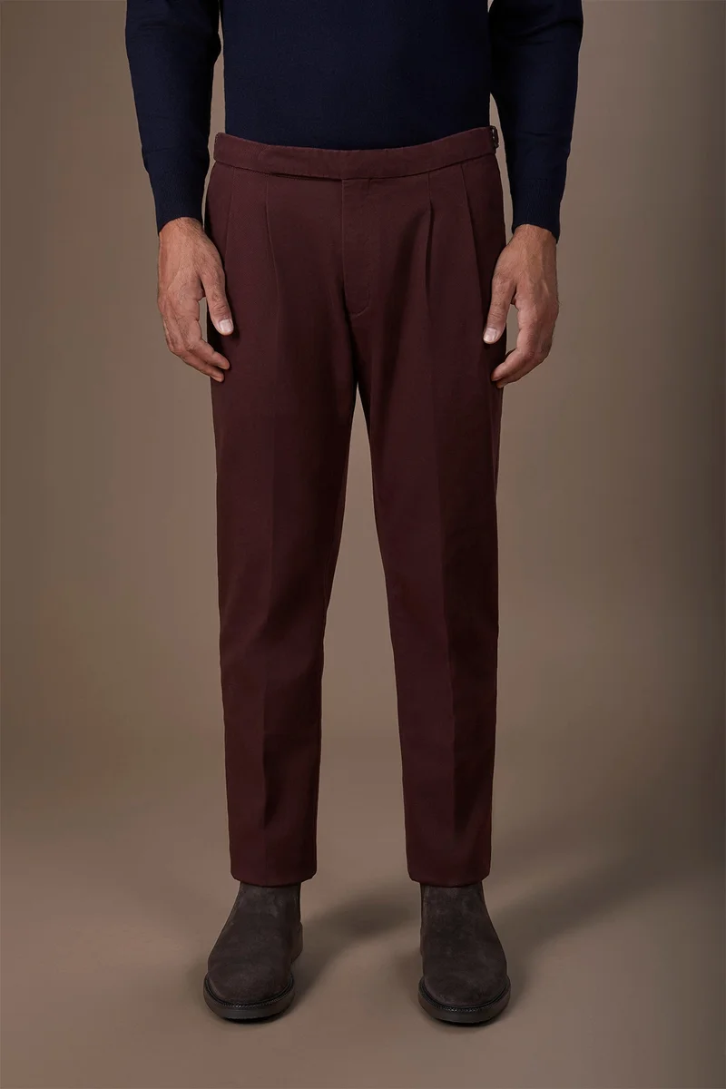 Men's heavy canvas trousers with double pinces and comfort fit - Bordeaux