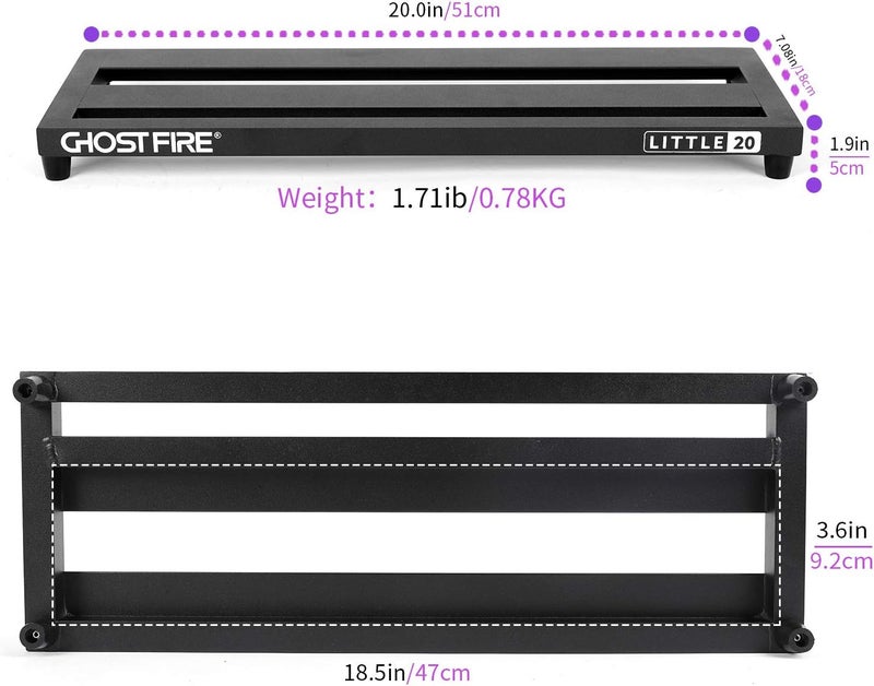 GHOSTFIRE Ghost Fire Guitar Pedal Board Aluminum Alloy 1.7lb Effect Pedalboard 20''x7''x1.9" with Carry Bag,V series (V-LITTLE 20) - Image 2