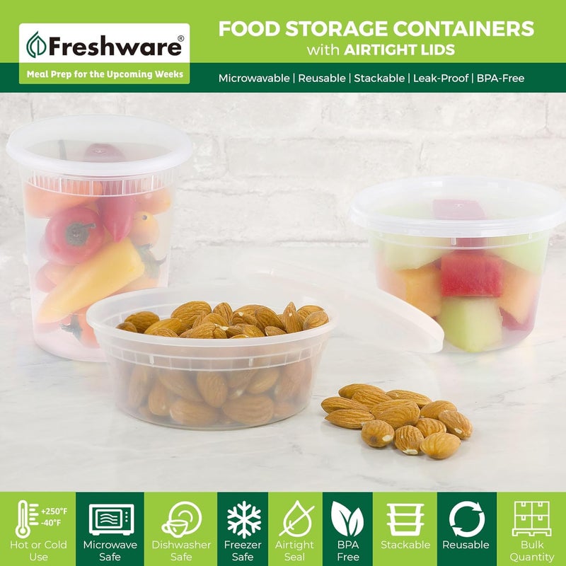 Freshware Food Storage Containers with Lids [8/16/32 oz x 20 each, 60 sets] Deli Containers, Microwave and Freezer Safe, Stackable, Leakproof, BPA Free, Clear - Image 2