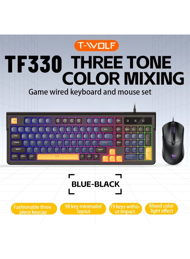 TWOLF TF330 98 Keys Mix Colors Wired Gaming Mouse Keyboard Combination Backlit Gaming Keyboard Mixed Color Backlit 7200DPI Mouse - Image 1