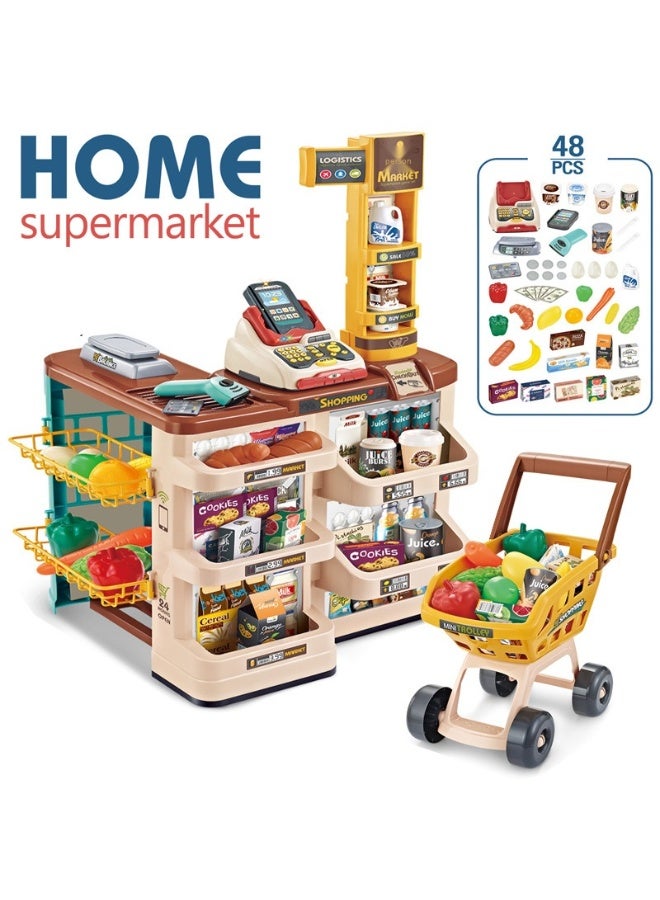 Kids' Realistic Supermarket Toy Set - Shopping Cart and Cash Register
