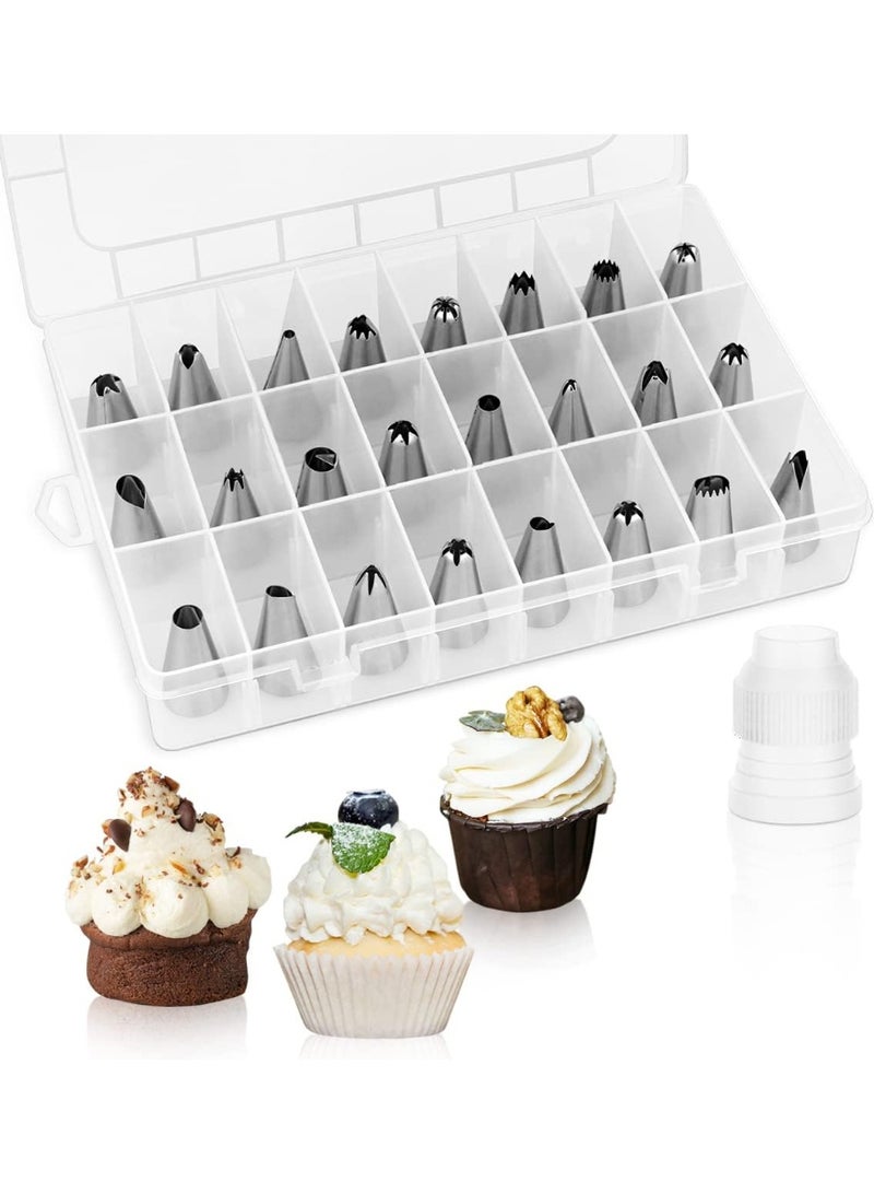 واي آند دي مجموعة من 24 قطعة من أطراف التزيين، فوهات تزيين الكيك مع صندوق تخزين، فوهات من الفولاذ المقاوم للصدأ لتزيين الكيك - Image 1