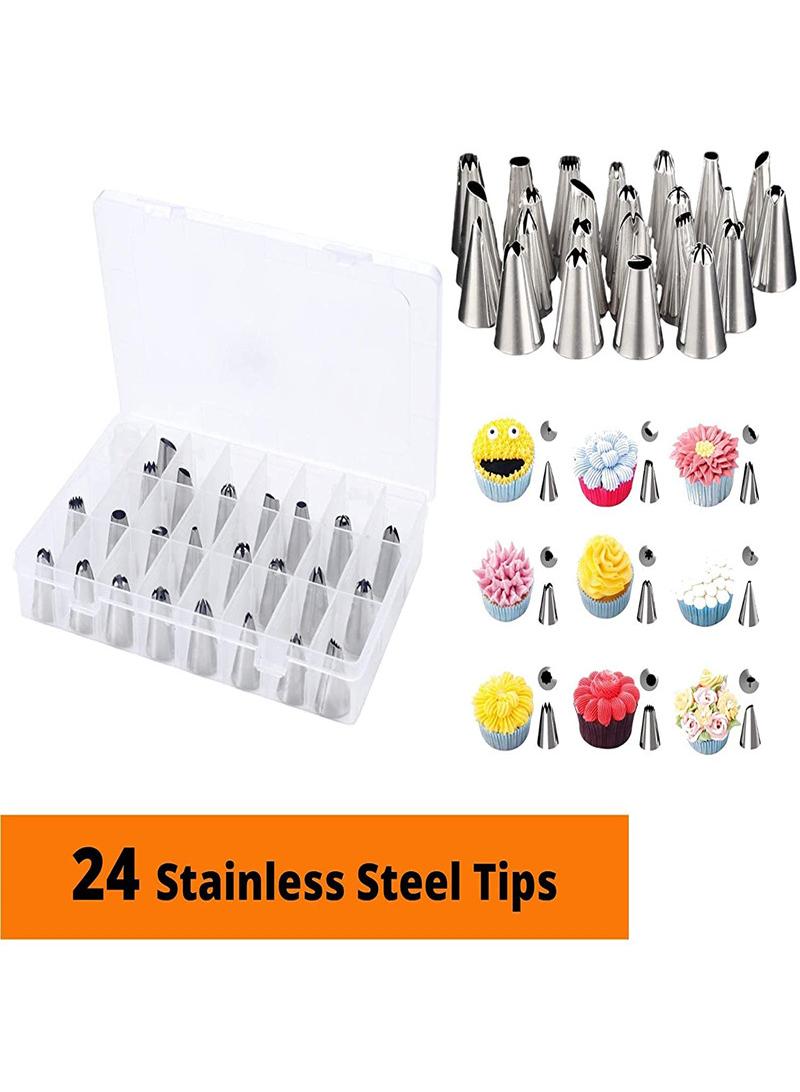 واي آند دي مجموعة من 24 قطعة من أطراف التزيين، فوهات تزيين الكيك مع صندوق تخزين، فوهات من الفولاذ المقاوم للصدأ لتزيين الكيك - Image 2