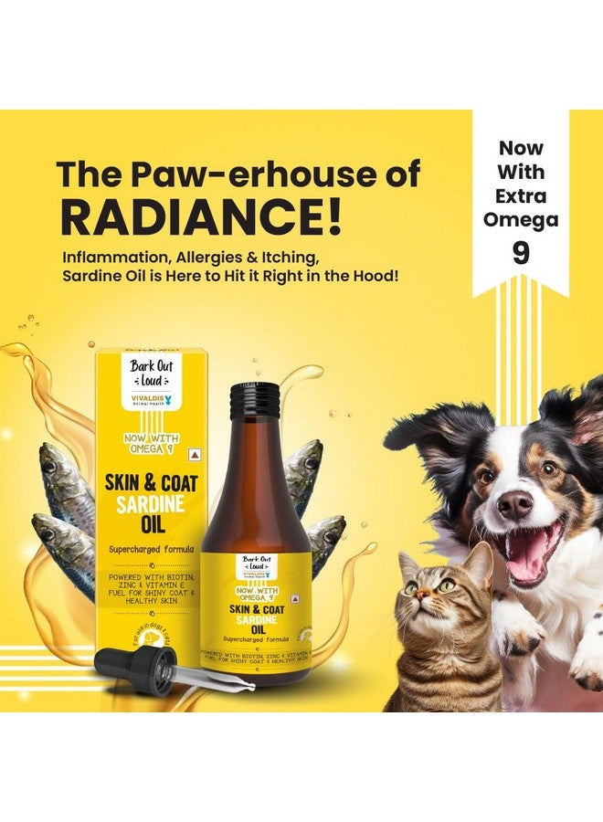 النباح بصوت عال زيت السردين من فيفالديس - مكمل غذائي للبشرة والفراء للكلاب والقطط، تركيبة جديدة محسنة لبشرة صحية، وفراء متوهج ومناعة معززة، أوميغا 3 و6 و9 والبيوتين والزنك (للكلاب والقطط) 200 مل - Image 2