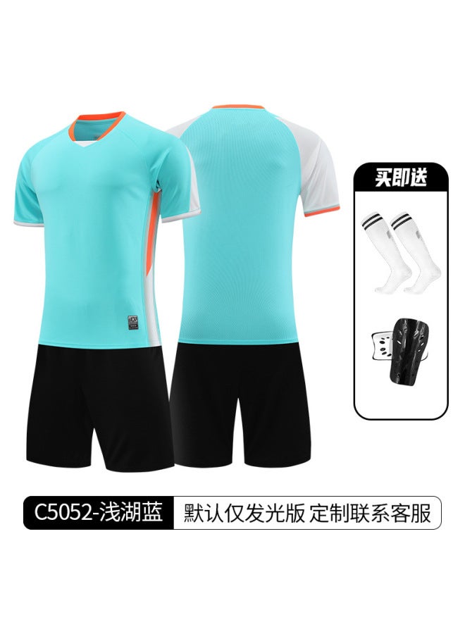 Children's Football Jersey Set - Quick-Dry Training Uniform for Campus Sports, Light Lake Blue with Socks