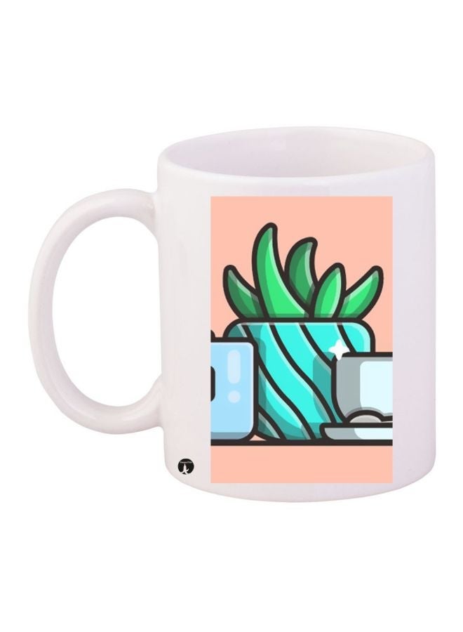 RYN Cool Plant Printed Coffee Mug White/Green/Pink 11ounce