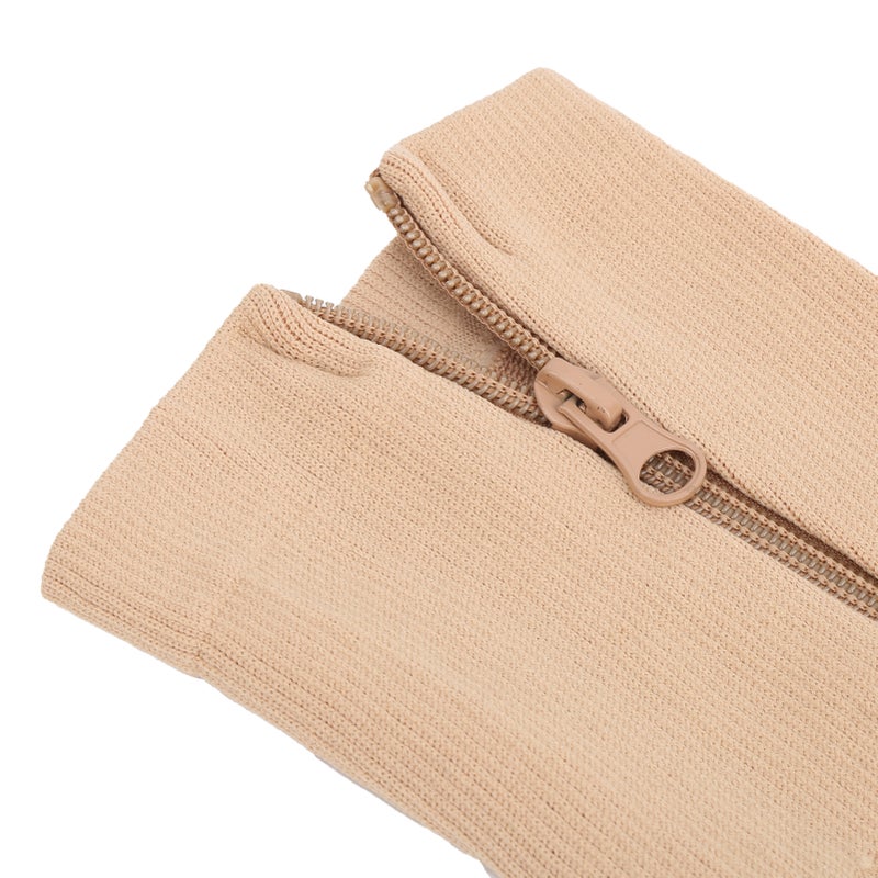 1Pair Zipper Mid Calf Length Sock Compression Stockings Stretch Socks Open Toe Chaussettes à fermeture éclair (couleur de peau + fond de bronze) L / XL - Image 3