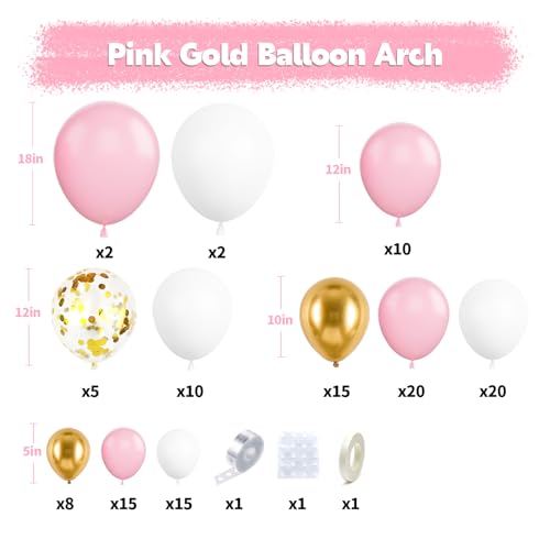 Biapian Pink and White Balloon Arch Kit, 121PCS Pink and Gold Balloon Garland Pastal Pink White Gold Confetti Balloons for Girls Birthday Baby Shower Wedding Bridal Shower Party Decorations - Image 2