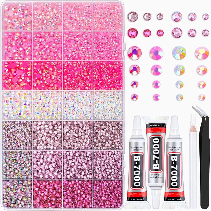 BELLEBOOST 20000Pcs Pink Rhinestones for Bedazzling with 3Pcs B7000 Jewelry Glue, Resin Rhinestones for Crafting Craftsï¼ŒBedazzler Kit Flatback Gems for Clothing Shoes Tumblers Nail Art - Image 1