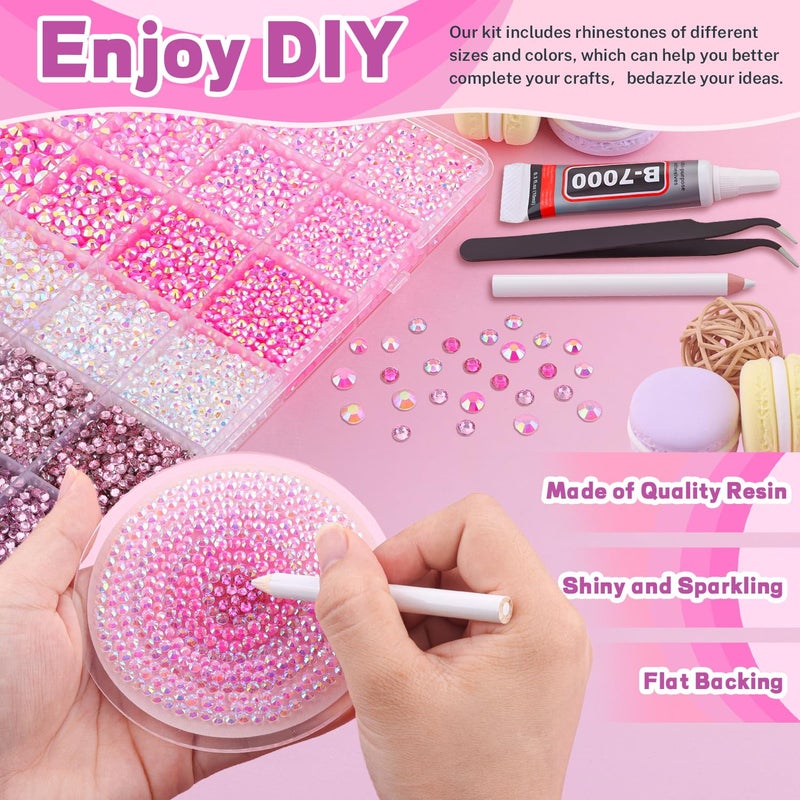 BELLEBOOST 20000Pcs Pink Rhinestones for Bedazzling with 3Pcs B7000 Jewelry Glue, Resin Rhinestones for Crafting Craftsï¼ŒBedazzler Kit Flatback Gems for Clothing Shoes Tumblers Nail Art - Image 3