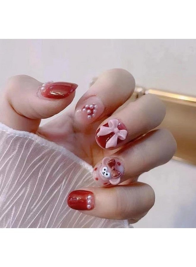 KISKY Girl's Press On Nails Multi Color Trendy Acrylic Nails with Rhinestones and Bows 12 Pc Set Durable Easy Application Safe for Children Multi Color & Design. - Image 3