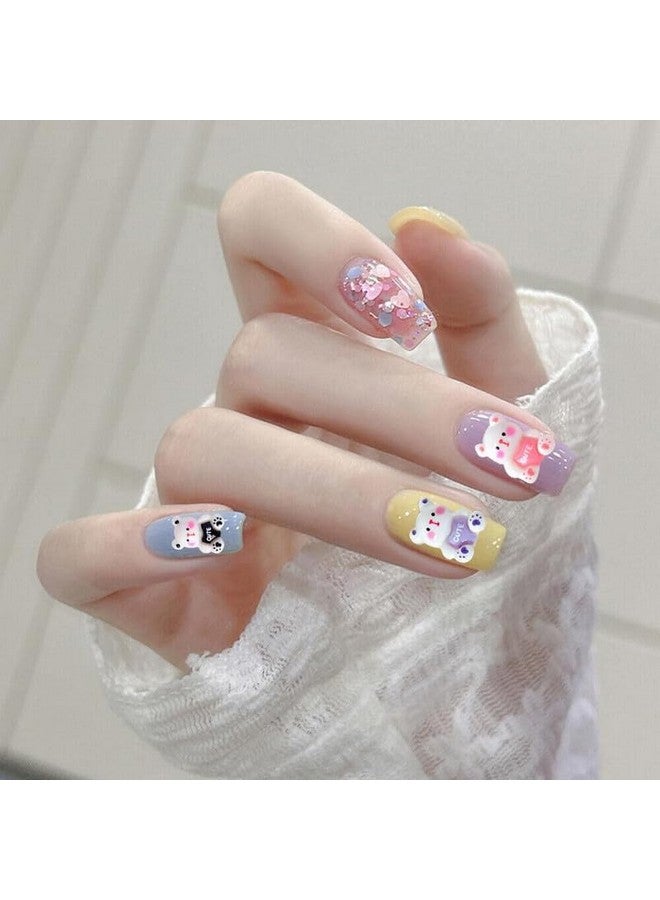 KISKY Girl's Press On Nails Multi Color Trendy Acrylic Nails with Rhinestones and Bows 12 Pc Set Durable Easy Application Safe for Children Multi Color & Design. - Image 4