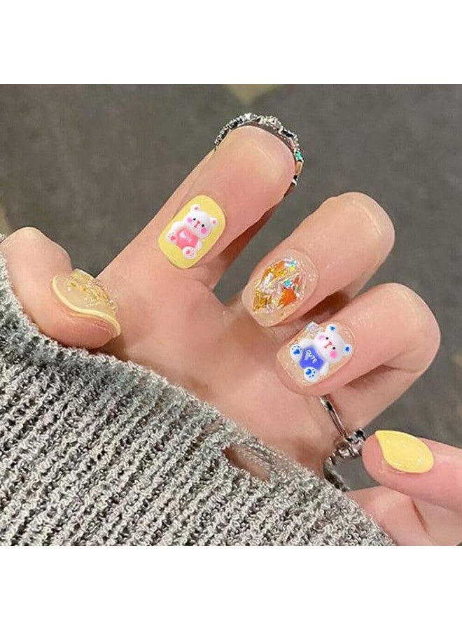 KISKY Girl's Press On Nails Multi Color Trendy Acrylic Nails with Rhinestones and Bows 12 Pc Set Durable Easy Application Safe for Children Multi Color & Design. - Image 5