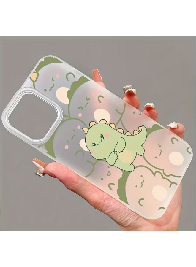 Temu A cute green dinosaur design transparent iPhone case; scratch and shock resistant; compatible with iPhone 15 Pro Max - Image 1