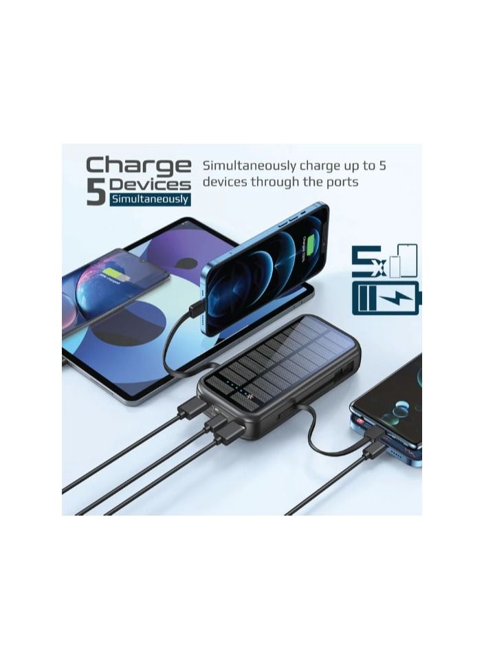 Raxoom 20000mAh  Solar Power Bank with Built-in USB-C & Lightning Cables - Image 3