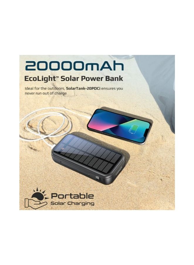 Raxoom 20000mAh  Solar Power Bank with Built-in USB-C & Lightning Cables - Image 2