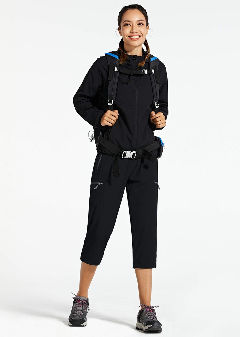 Libin Women's Capri Pants Lightweight Quick Dry Cargo Hiking Capris Travel Casual Cropped Pants Zipper Pockets, Black XL - Image 3