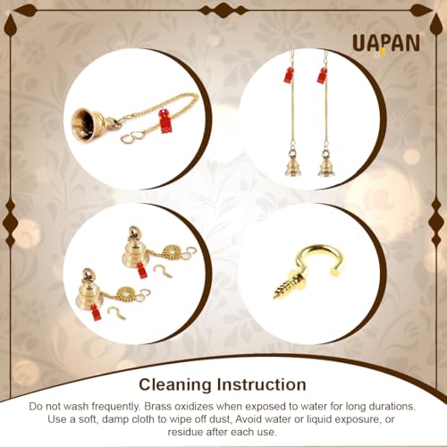 UAPAN Brass Gold Wall Hanging Bell with Chain and Hanging Hook for Home Mandir Temple Decorative I Puja Room (Pack of 2 Nos) (2.5 inch) - Image 5
