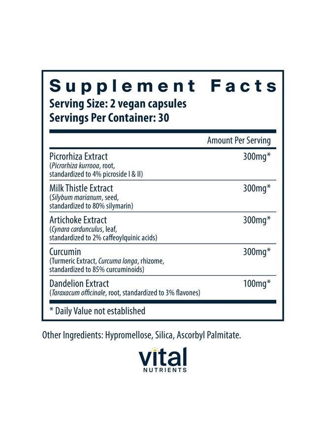 Vital Nutrients Liver Support II with Picrorhiza, Milk Thistle and Curcumin | Vegan Supplement | Herbal Combination to Support Healthy Liver Function* | Gluten, Dairy and Soy Free | 60 Capsules - Image 2