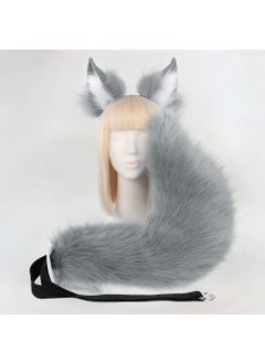 Generic Cute Plush Fox Ears Headband Tail Cosplay SetJade algae front Fox ear fox tail suit-gray White Jade algae front Fox ear fox tail suit-gray White 