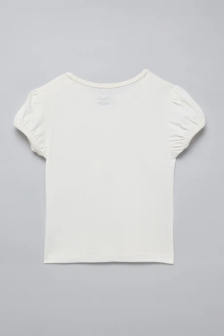 R&B Printed T-Shirt with Crew Neck and Puff Sleeves