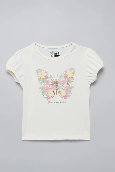 R&B Printed T-Shirt with Crew Neck and Puff Sleeves