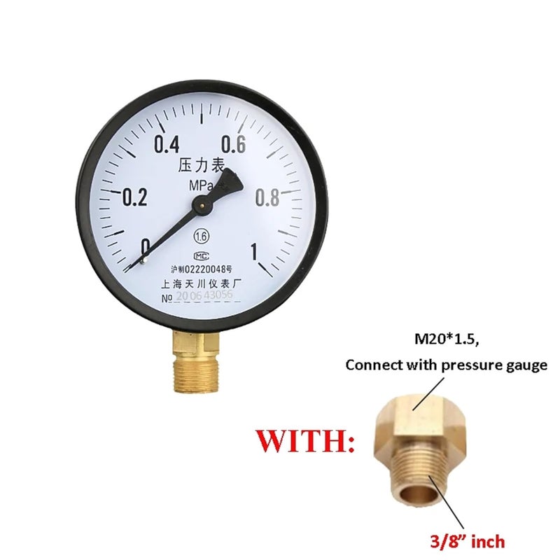 مقياس الضغط العالمي 100 مم قرص M20x1.5 خيط فراغ هواء ماء ميغاباسكال - Image 3