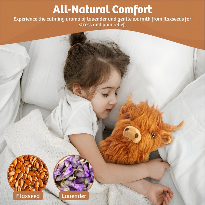 Marysun Microwavable Highland Cow Stuffed Animal Toy - Brown Stuffed Animal Gift for Girls and Kids - Image 4