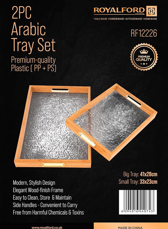 Royalford 2-Piece Arabic Style Tray Set Elegant Wooden Finish With Handles Stackable Easy to Clean Convenient to Store - Image 2