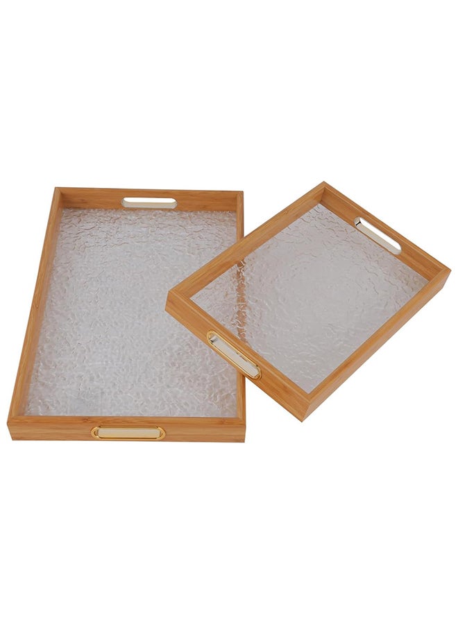 Royalford 2-Piece Arabic Style Tray Set Elegant Wooden Finish With Handles Stackable Easy to Clean Convenient to Store - Image 1