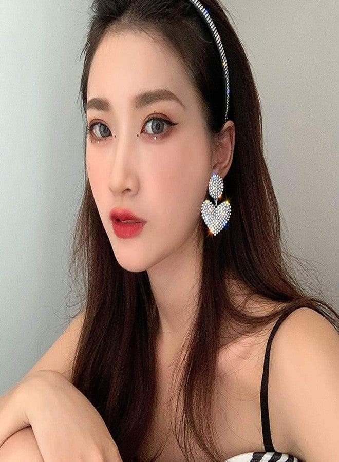 Xerling Full Clear Rhinestones Love Heart Drop Dangle Hoop Earrings Sparkling Glitter Jewelry Crystal Stud Earrings for Wedding Party - Image 2