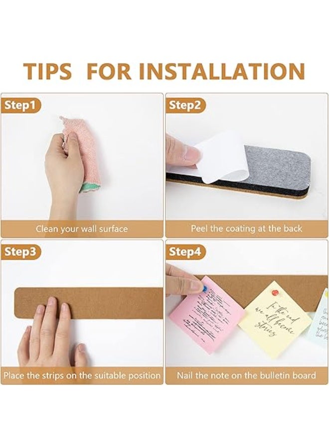 Generic Felt Pin Board Bar Strips Bulletin Board for Bedrooms Offices Home Wall Decoration, Notice Board Self Adhesive Cork Board with 35 Push Pins for Paste Notes, Photos, Schedules  - Image 2
