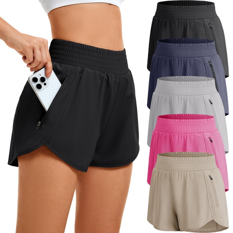 CE' CERDR Women's Athletic Workout Short High Waisted Elastic Running Shorts with Pockets for Gym Casual - Image 1
