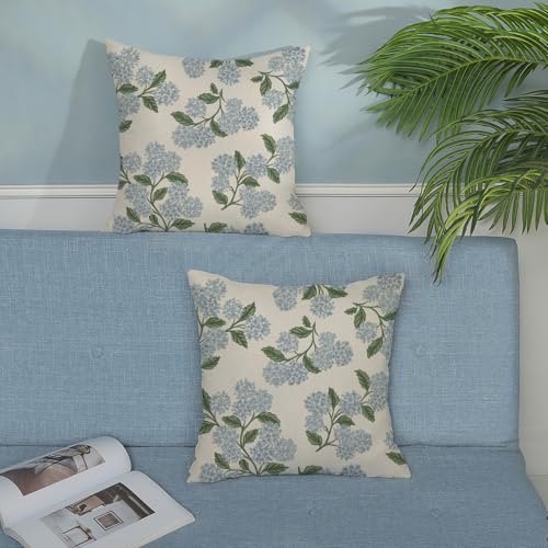 DAFENA Spring Pillow Covers 24x24 Inch 2 Pcs Navy Blue Sage Green Hydrangea Flower Decor Throw Pillows Vintage Floral Seasonal Summer Outdoor Decoration Pillowcase Linen Cushion Cover for Couch Sofa - Image 3