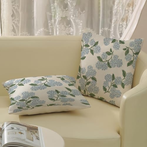 DAFENA Spring Pillow Covers 24x24 Inch 2 Pcs Navy Blue Sage Green Hydrangea Flower Decor Throw Pillows Vintage Floral Seasonal Summer Outdoor Decoration Pillowcase Linen Cushion Cover for Couch Sofa - Image 4
