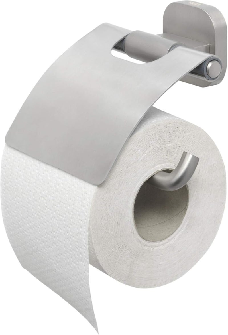 Tiger Ramos Toilet Roll Holder with Cover, Stainless Steel Brushed, 13.6 x 12.2 x 4.8 cm